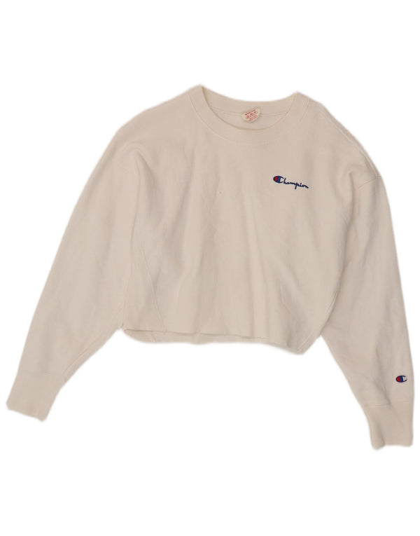 Champion Womens Reverse Weave Crop Sweatshirt Jumper UK 14 Medium White