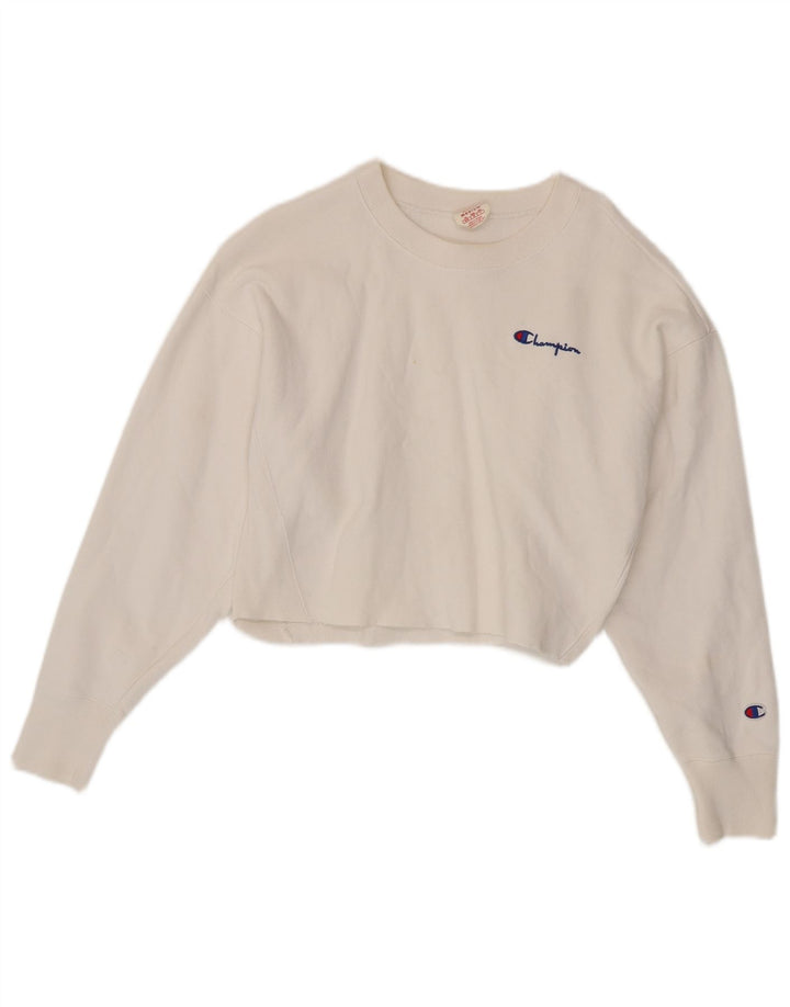 Champion Womens Reverse Weave Crop Sweatshirt Jumper UK 14 Medium White