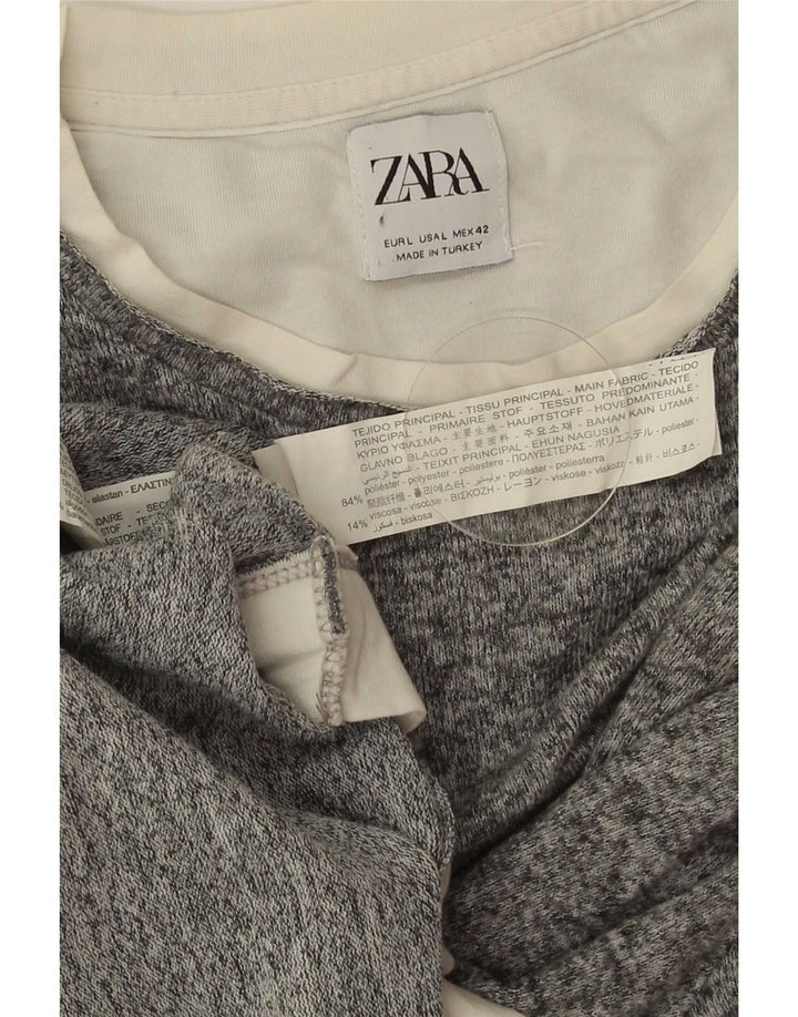 Zara Dame Jumper Sweater UK 16 Stor Grå Polyester