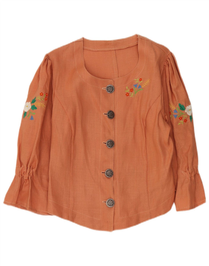 Vintage dame 3/4 ærmer 5 knap blazerjakke UK 14 Medium Orange Floral