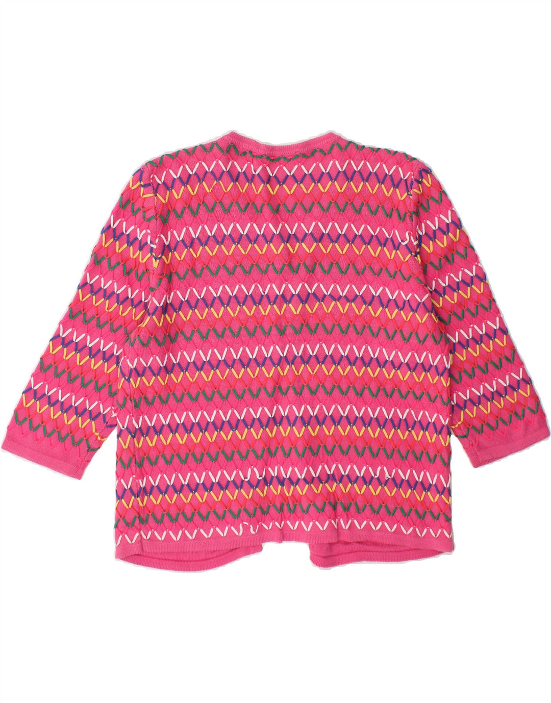 BENETTON Womens Cardigan Sweater UK 14 Medium Pink Argyle/Diamond Vintage Benetton and Second-Hand Benetton from Messina Hembry 
