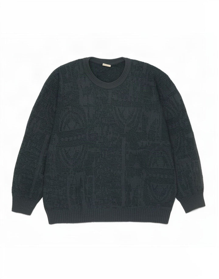 Maselli Herre Regular Fit Crew Neck Jumper Sweater Stor Grøn Geometrisk