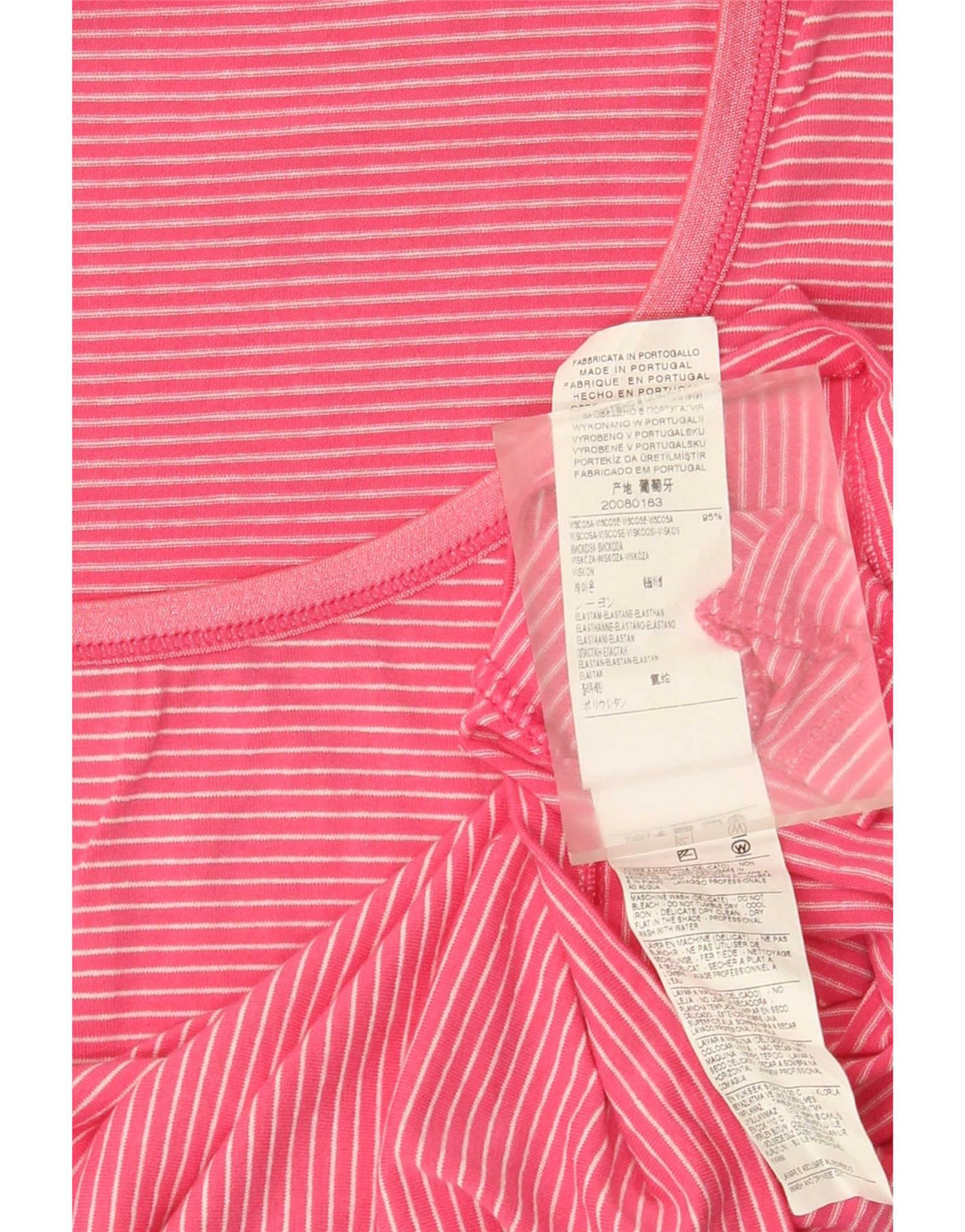 Benetton Dame T-Shirt Top UK 12 Medium Pink Stribet Viscose