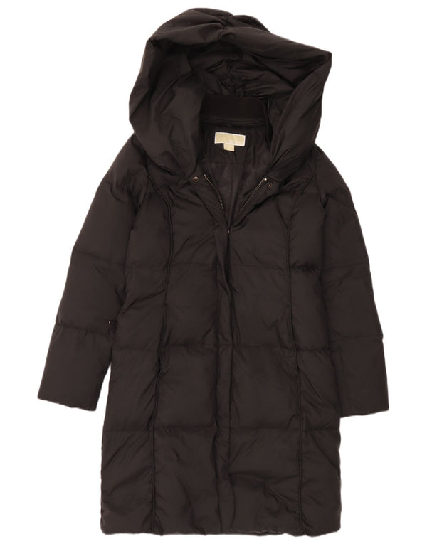 Michael Kors Dame Hætte Oversized Polstret Frakke UK 6 XS Sort Polyester