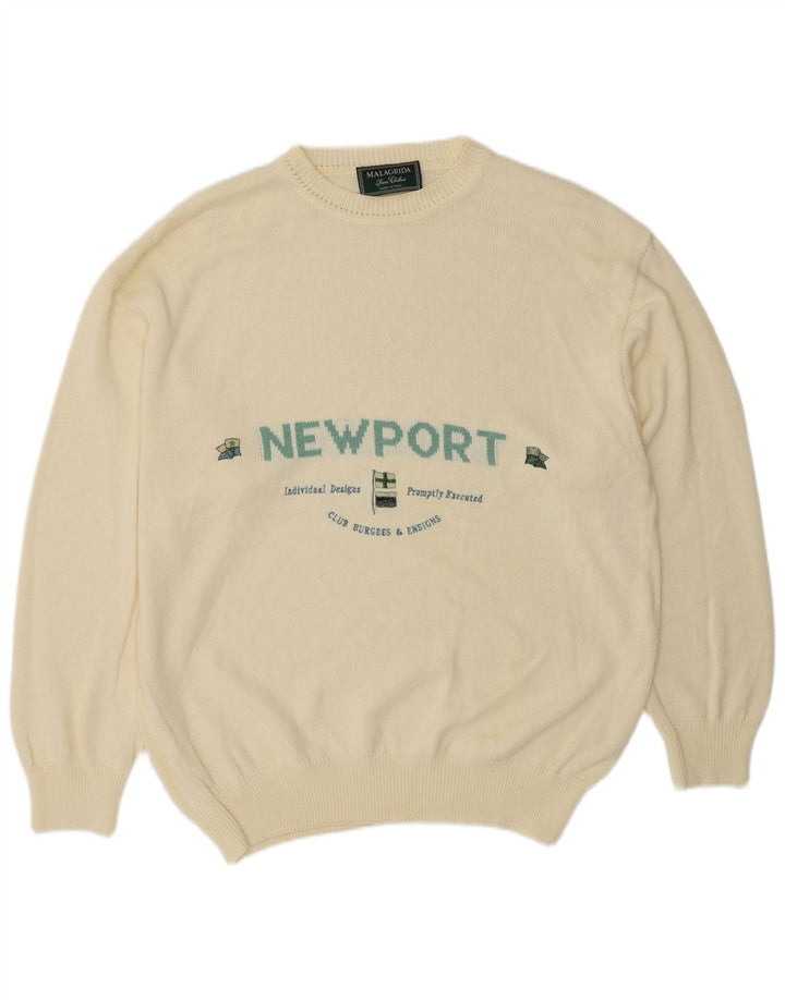 Malagrida Herre grafisk rund hals sweater XL Beige bomuld