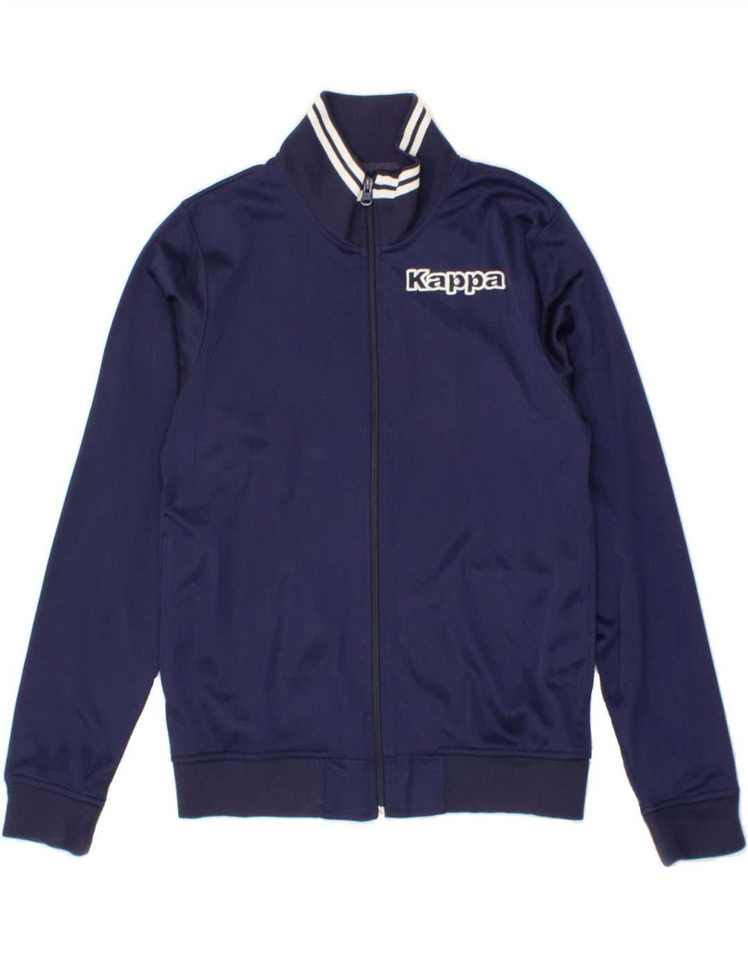 KAPPA Womens Graphic Tracksuit Top Jacket UK 10 Small Navy Blue Polyester Vintage Kappa and Second-Hand Kappa from Messina Hembry 