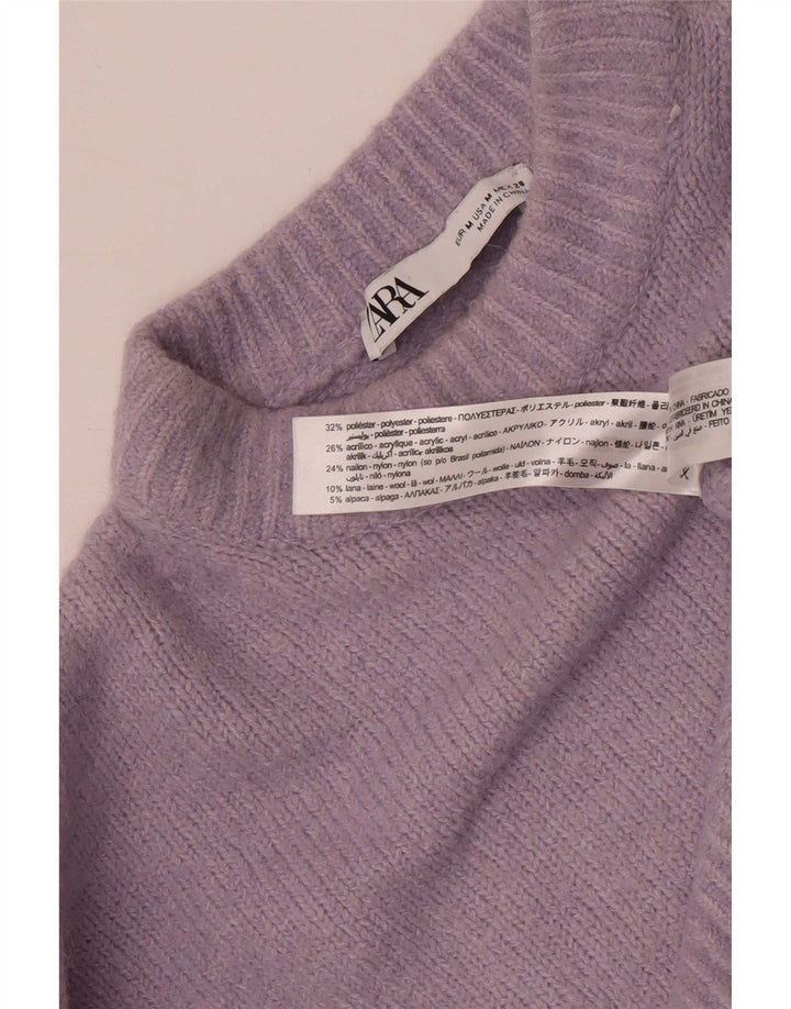 Zara Womens Crop Jumper Sweater UK 14 Medium Lilla Polyester