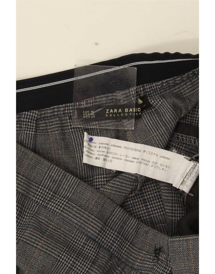 Zara Slim Chino-bukser til kvinder XL W32 L27 Grå ternet polyester
