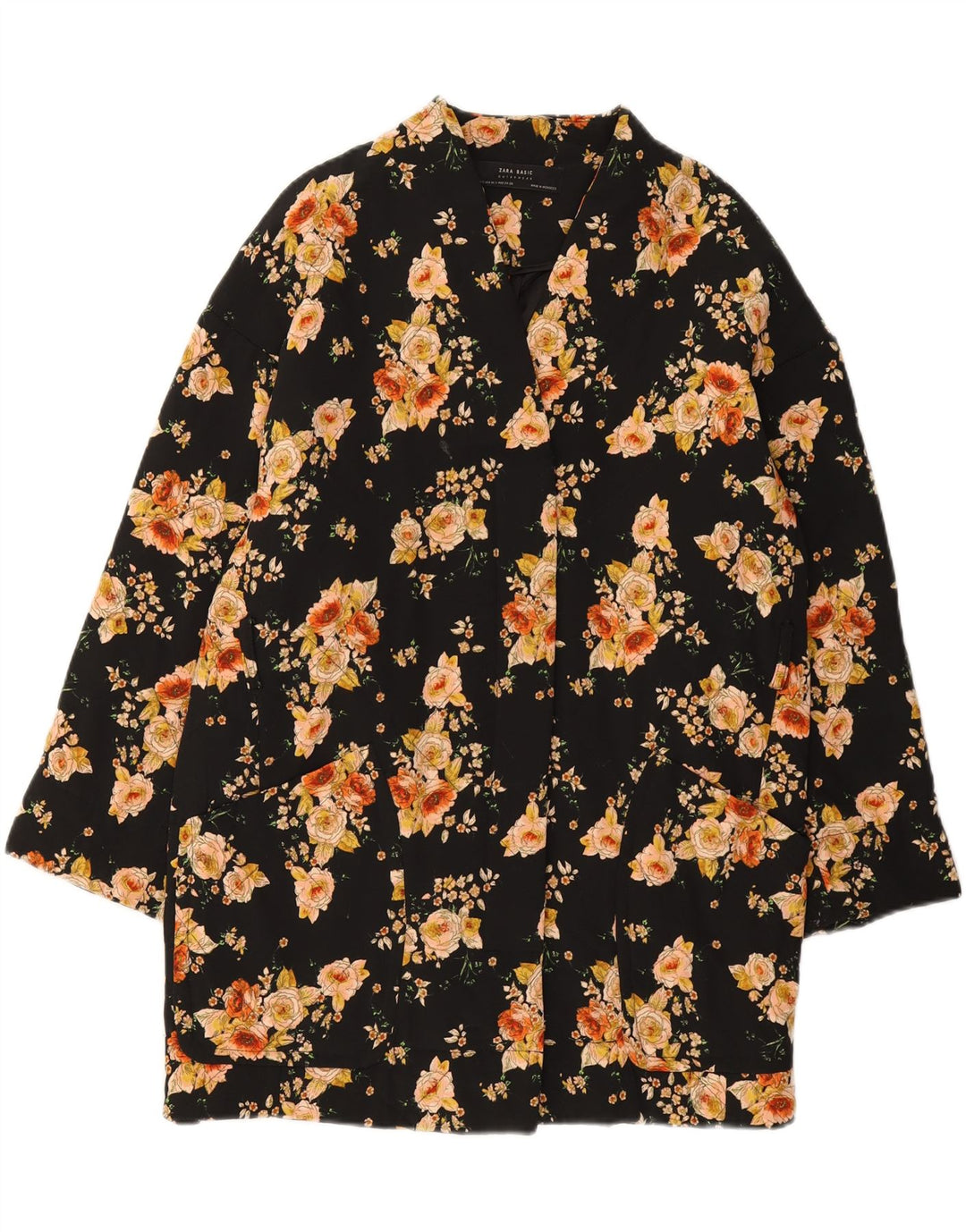 ZARA Womens Open Blazer Jacket UK 6 XS Black Floral Vintage Zara and Second-Hand Zara from Messina Hembry 