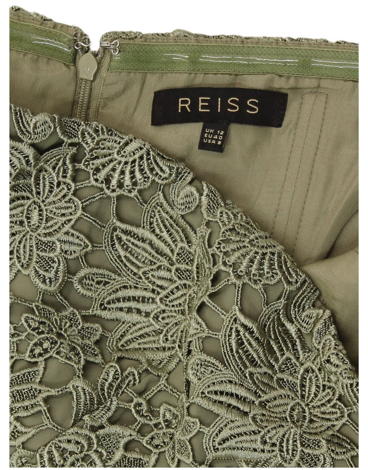 Reiss Dame Stropløs Kjole UK 12 Medium Green Floral Polyester