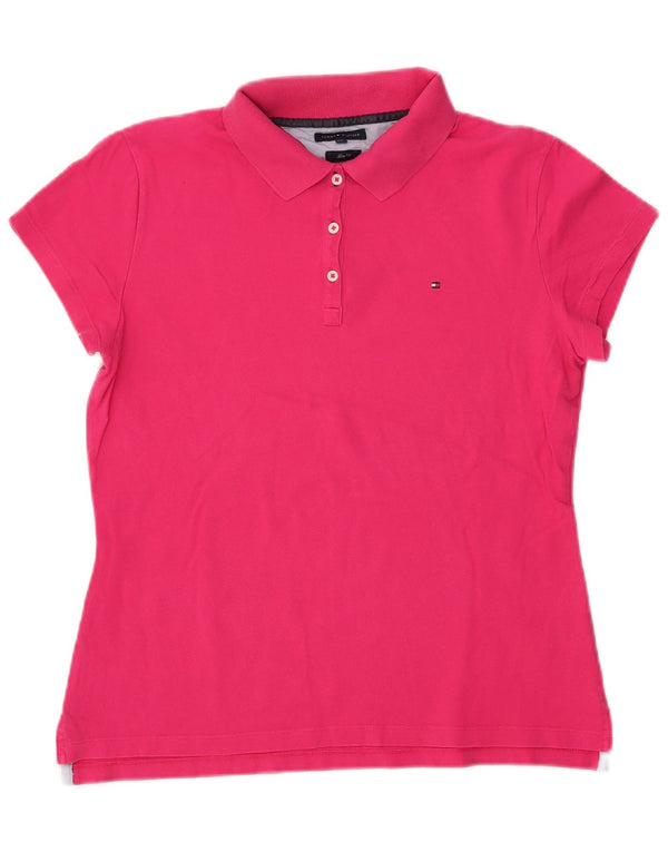TOMMY HILFIGER Dame Slim Fit Polo Shirt UK 20 2XL Pink Bomuld