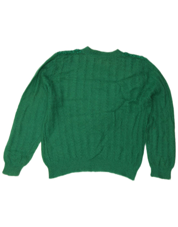 Vintage Dame Crew Neck Jumper Sweater UK 14 Large Green Floral