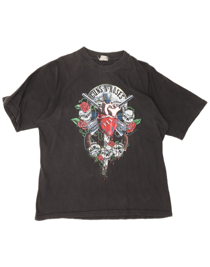 Vintage Herre Guns & Roses Grafisk T-shirt Top Medium Black Rock