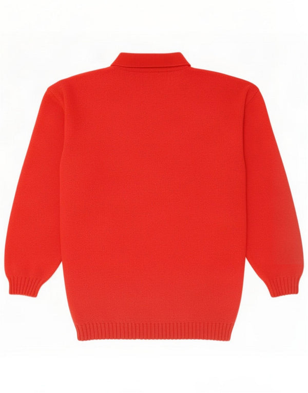 Vintage Mens Polo Neck Jumper Sweater Medium Red Geometric