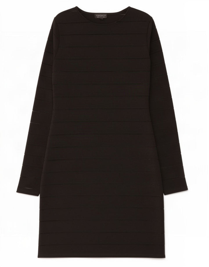 Topshop Dame Langærmet Skift Kjole UK 12 Medium Sort Stribet Polyester