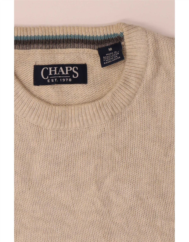 Chaps Herre Crew Neck Jumper Sweater Medium Off White Bomuld