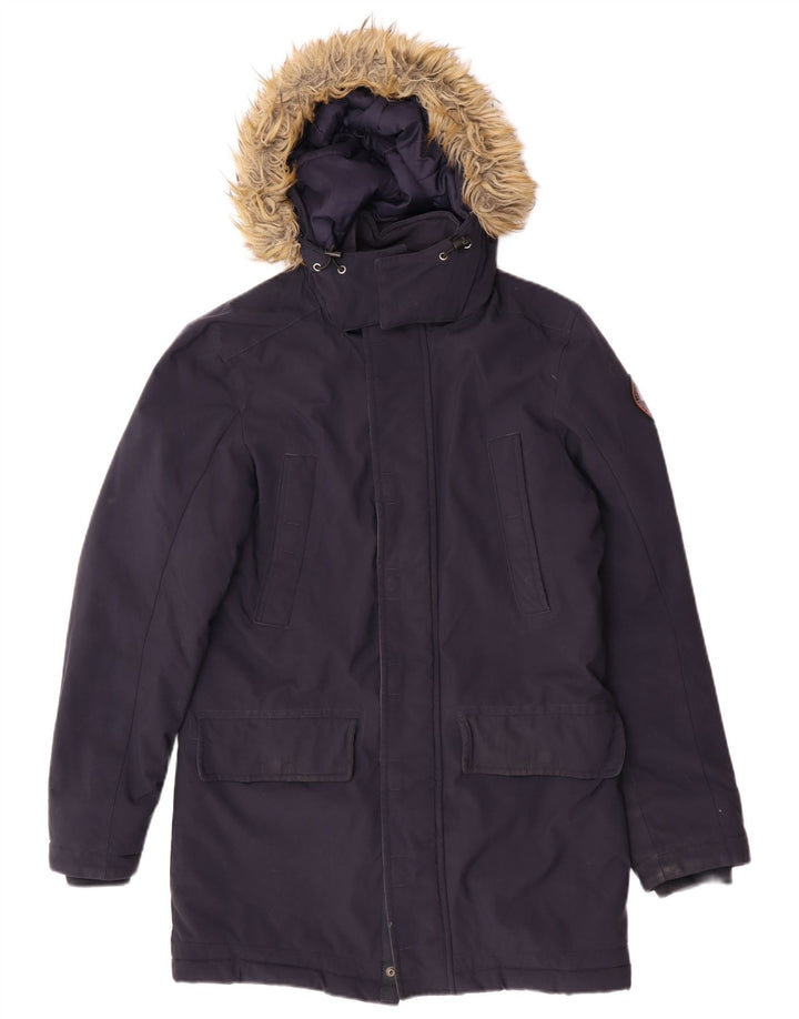 Napapijri Herre Hooded Parka Jacket UK 36 Small Navy Blue Polyamide