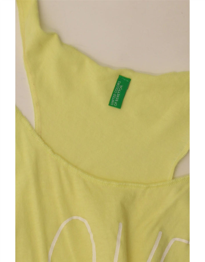 BENETTON Dame Grafisk Tunika Top UK 8 Small Yellow Colourblock Beach