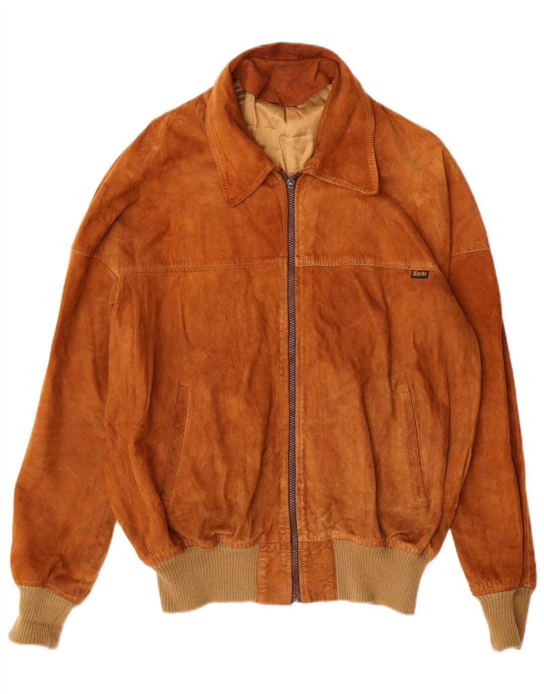 ESSEBI Herre Ruskind Bomber Jacket UK 40 Stor Brun Læder