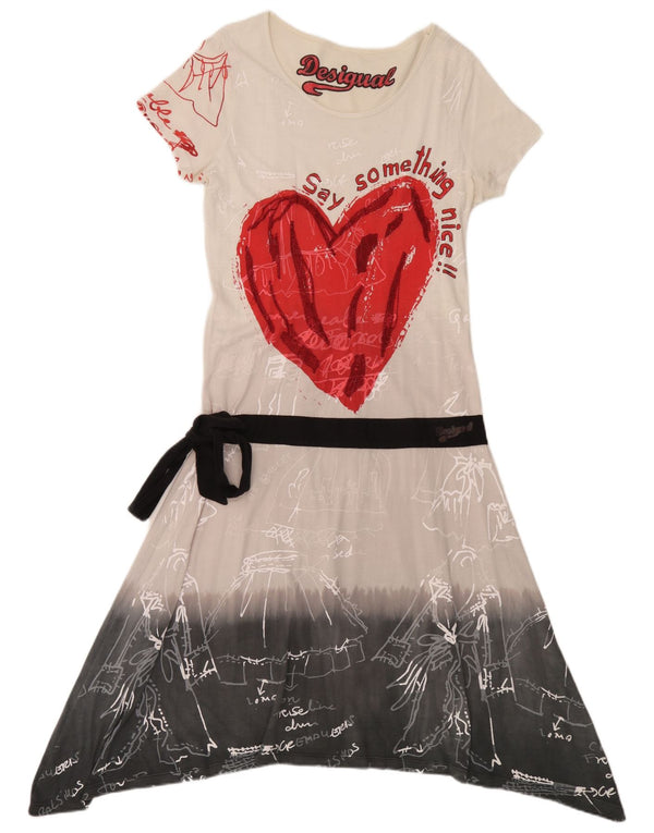 Desigual Kvinders Graphic A-Line Kjole UK 18 XL Hvid Colourblock