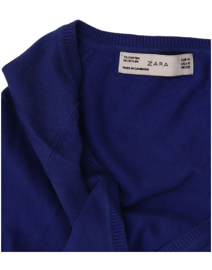 Zara Dame Cardigan Sweater UK 12 Medium Blue Bomuld