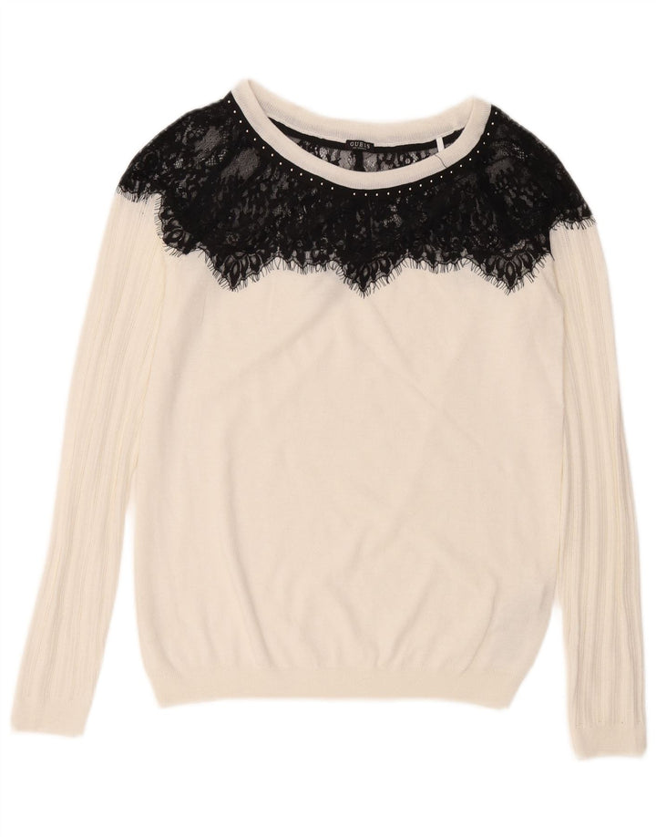 Guess Dame Boat Neck Jumper Sweater UK 12 Medium White Colourblock