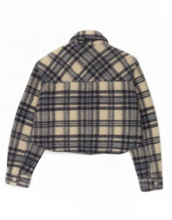 Zara Womens Crop 3/4-ærmet oversized bomberjakke UK 10 lille grå ternet