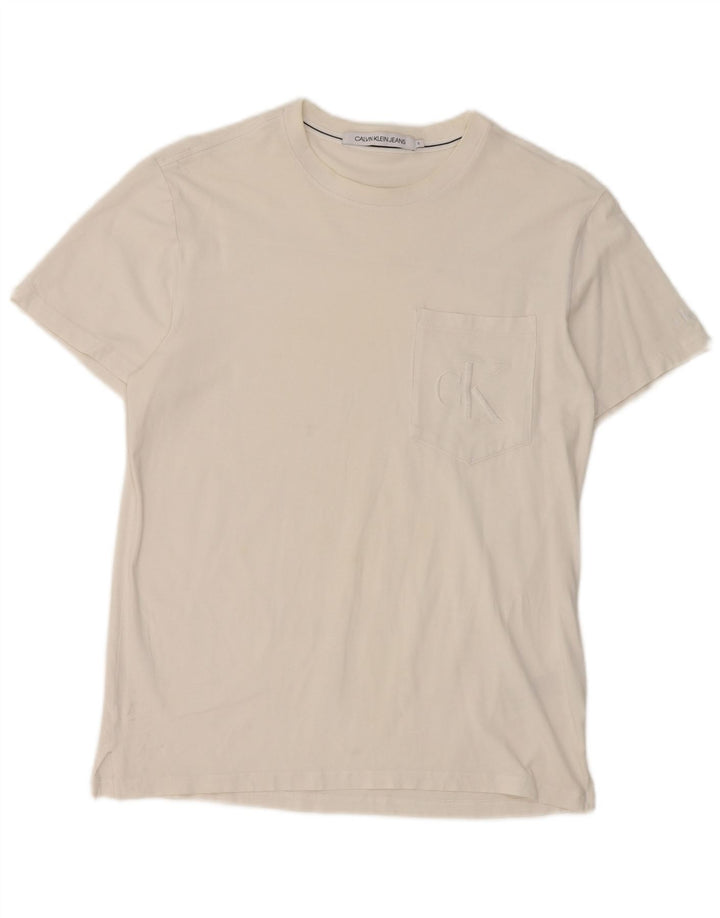 Calvin Klein Jeans Herre T-Shirt Top Lille Hvid Bomuld