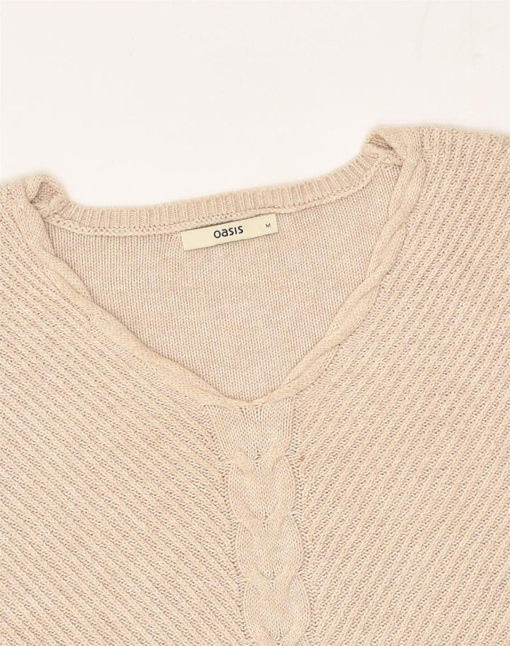 OASIS Womens 3/4 Sleeve V-Neck Jumper Sweater UK 14 Medium Beige | Vintage Oasis | Thrift | Second-Hand Oasis | Used Clothing | Messina Hembry 