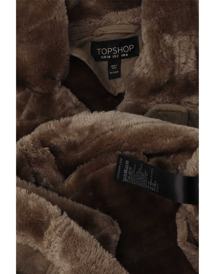 Topshop Dame Oversized Sherpa Biker Jacket UK 6 XS Grå Polyester
