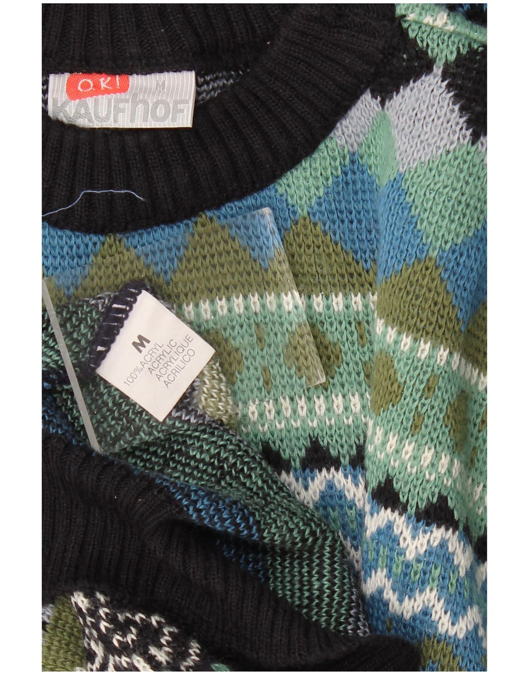 VINTAGE Herre trøje med rund hals, medium flerfarvet geometrisk