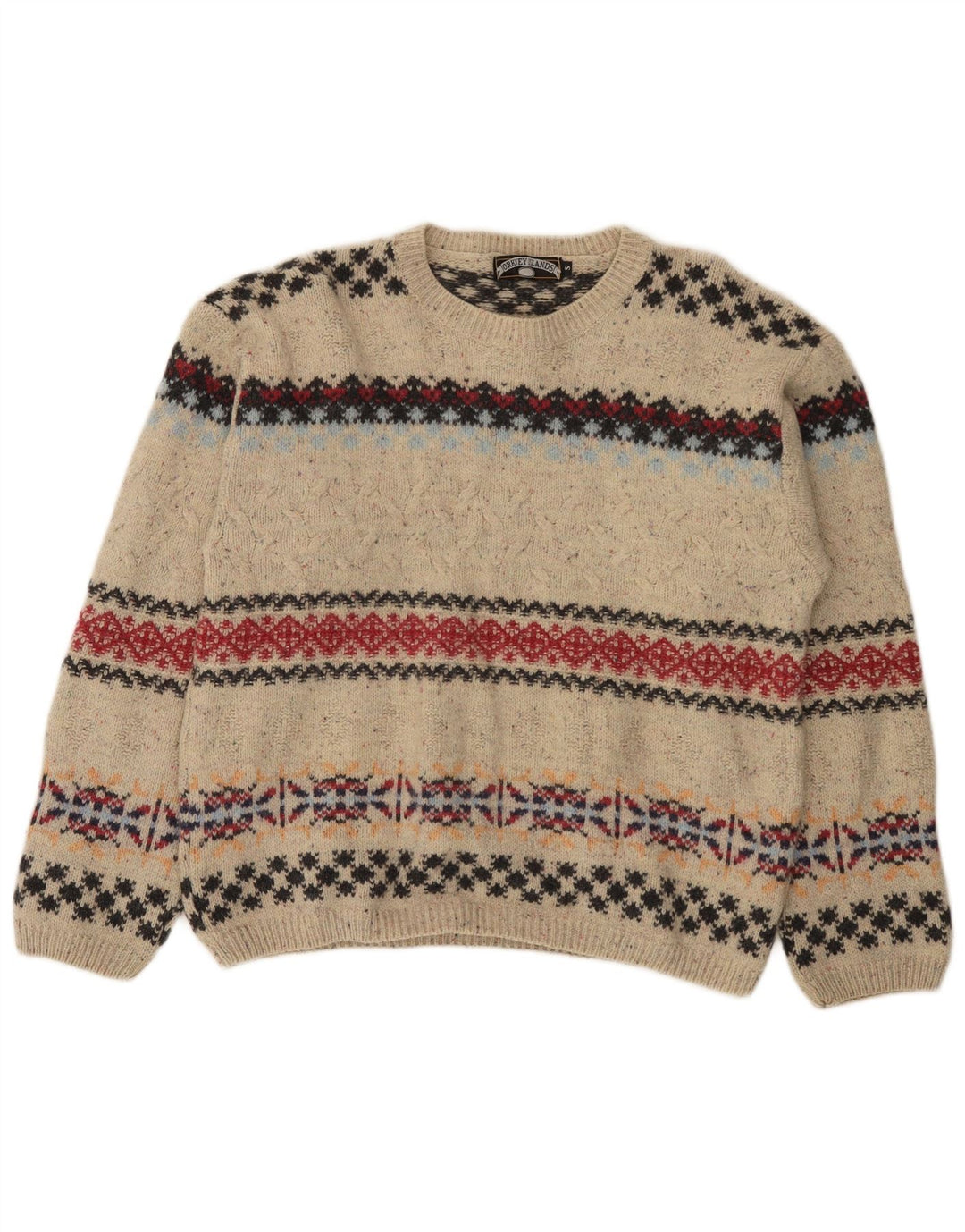 Vintage herre rund hals sweater lille beige Fair Isle uld