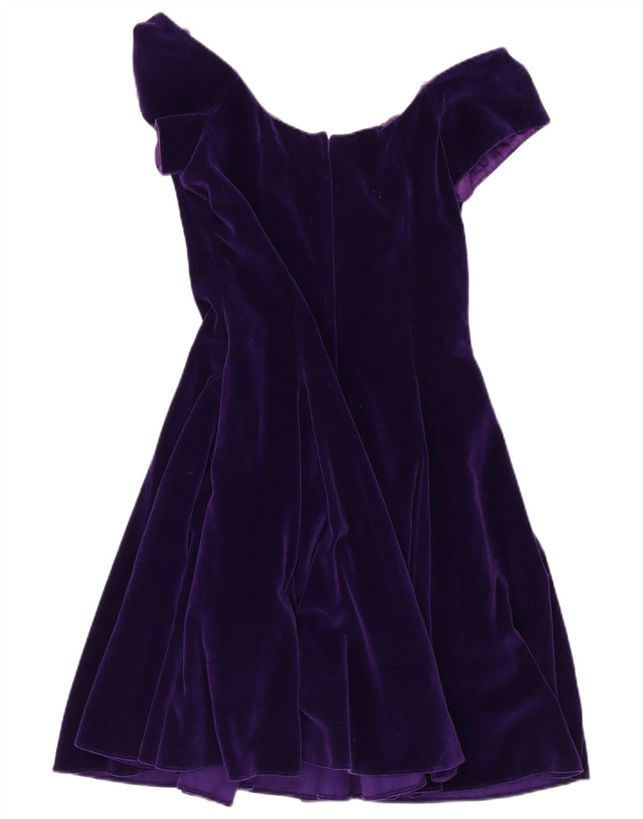 VINTAGE Womens Velvet Off Shoulder Dress UK 14 Medium Lilla Bomuld