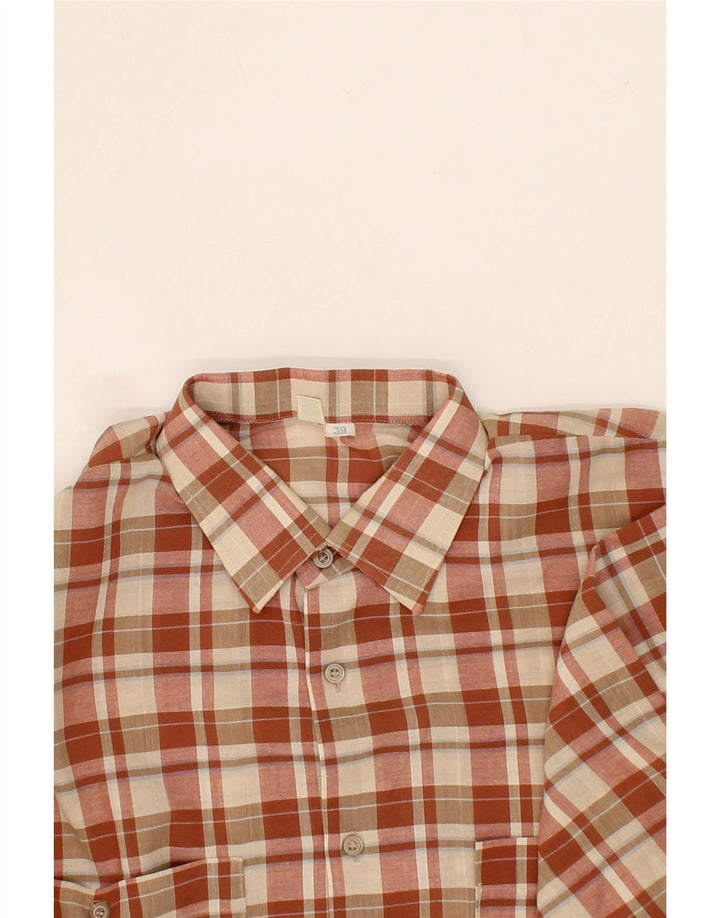VINTAGE Mens Shirt Size 39 Medium Beige Check Vintage Vintage and Second-Hand Vintage from Messina Hembry 