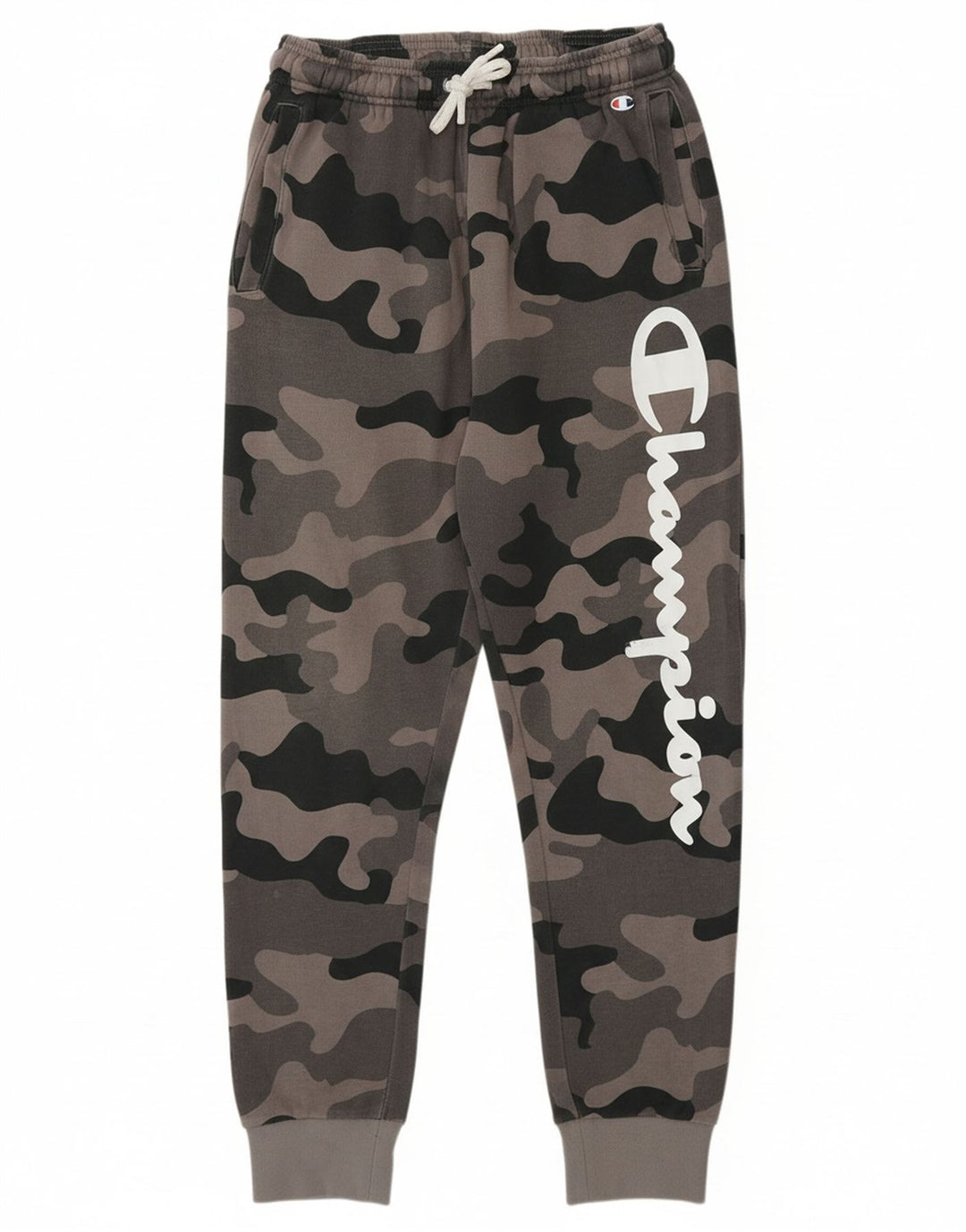 CHAMPION Mens Graphic Tracksuit Trousers Joggers Small Grey Camouflage