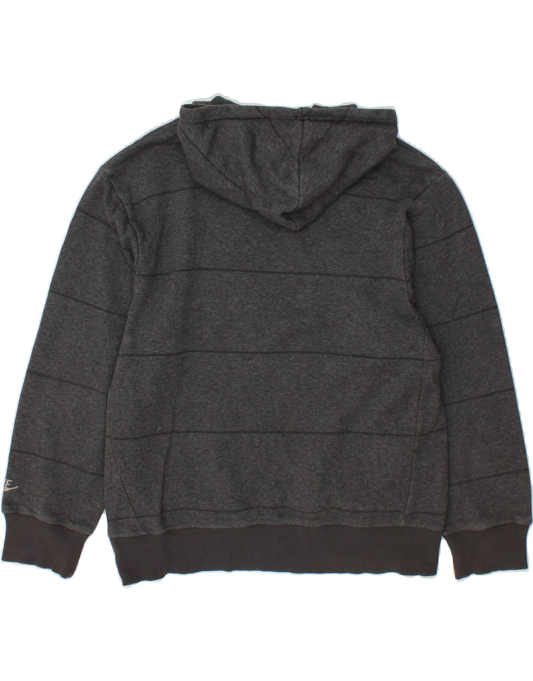 NIKE Boys Graphic Hoodie Jumper 10-11 Years Medium Grey Striped Vintage Nike and Second-Hand Nike from Messina Hembry 