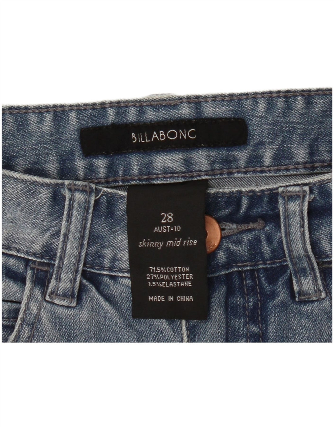 BILLABONG Dame Mid Rise Skinny Jeans W28 L29 Blå Bomuld