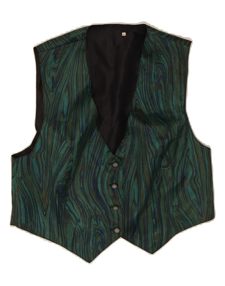VINTAGE Womens Abstract Pattern Waistcoat IT 42 Medium Green Polyester Vintage Vintage and Second-Hand Vintage from Messina Hembry 