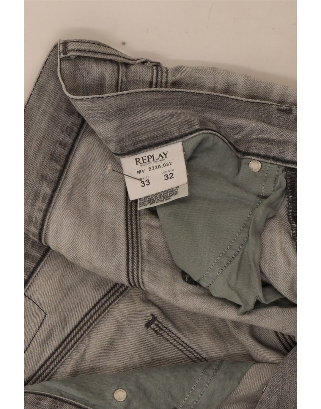 Replay Herre Distressed Straight Jeans W33 L32 Grå Bomuld