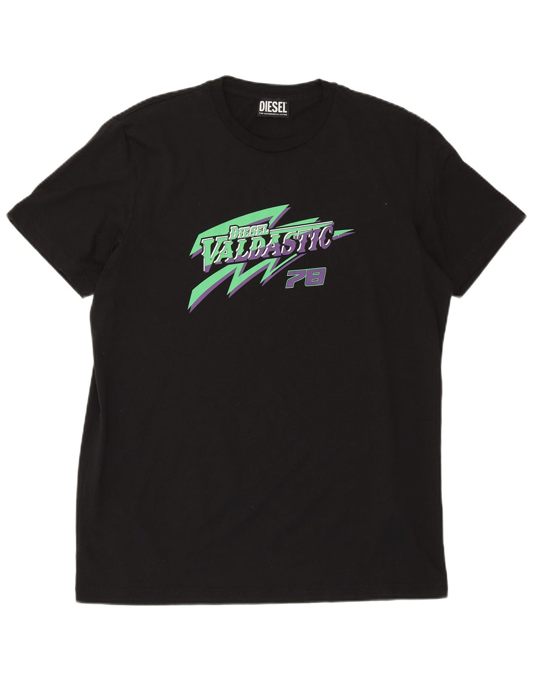 DIESEL Herre Grafisk T-Shirt Top Stor Sort Bomuld