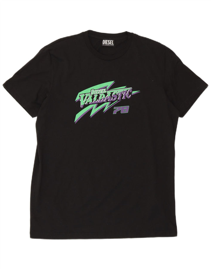 DIESEL Herre Grafisk T-Shirt Top Stor Sort Bomuld