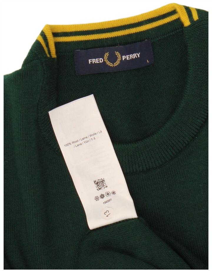 Fred Perry Herre trøje med rund hals, stor grøn uld