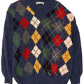Burlington Herre V-hals sweater Medium Blue Argyle/Diamond New Wool