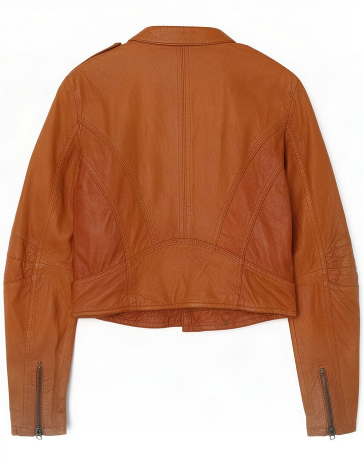 Bershka Dame Læder Biker Jacket UK 10 Lille Brun