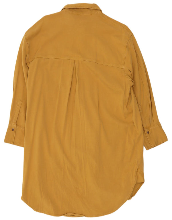 Benetton Dame Langærmet Oversized Skjortekjole UK 6 XS Gul Bomuld