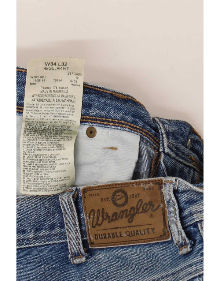 Wrangler Herre Regular Fit Straight Jeans W34 L32 Blå Bomuld
