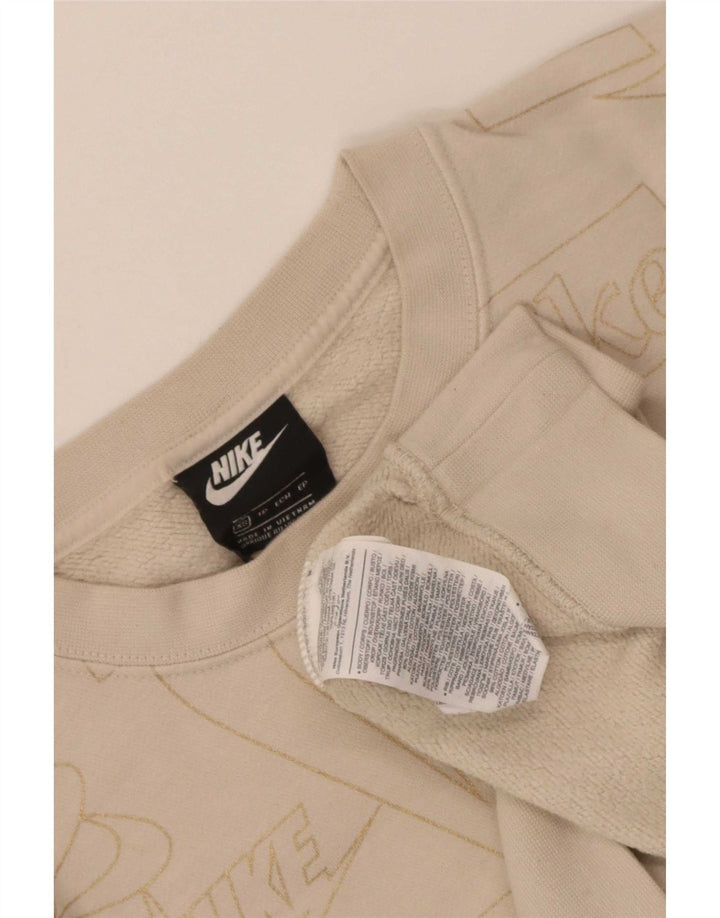 Nike Womens Crop Graphic Oversized Sweatshirt Jumper UK 6 XS Off White