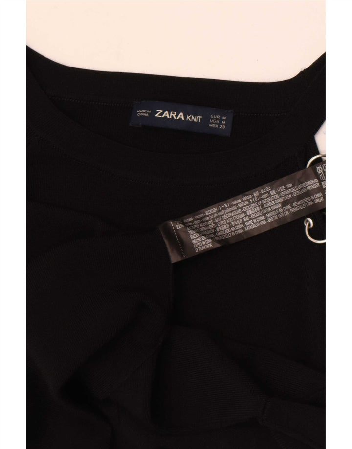 Zara Womens One Shoulder Top UK 12 Medium Black Viscose