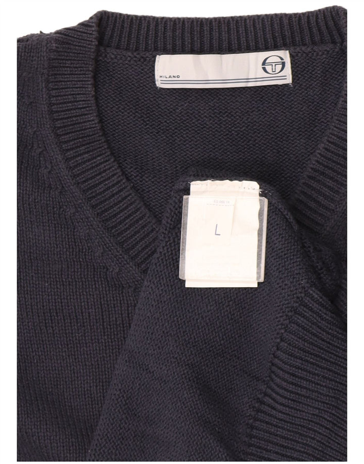 Sergio Tacchini Herre V-hals sweater Stor marineblå bomuld