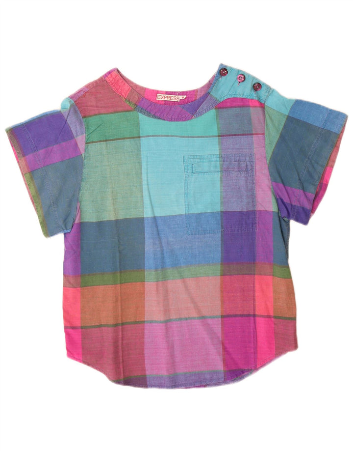 Express Damebluse Top UK 14 Medium Flerfarvet ternet bomuld